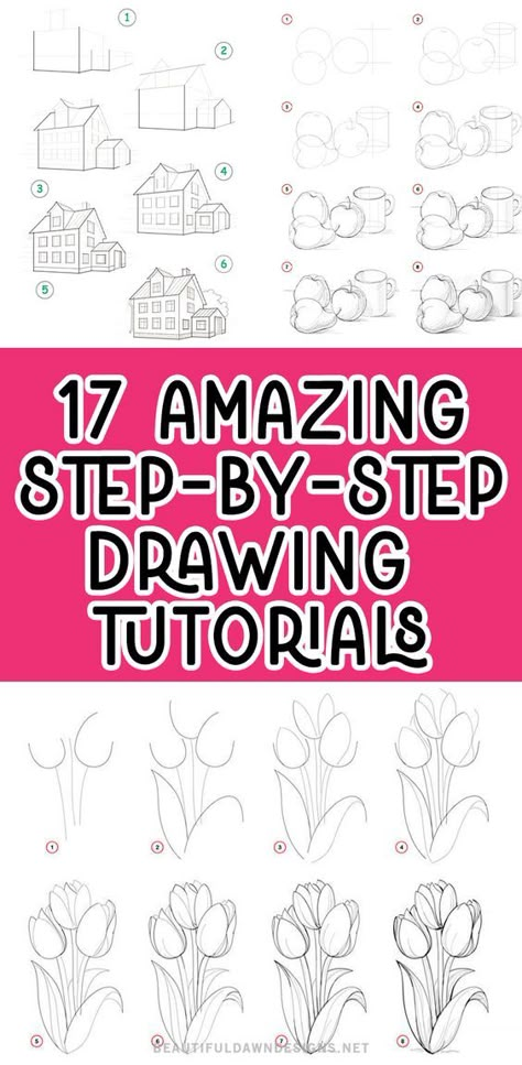 Beginner Pencil Art, Flowers To Sketch Easy, How To Draw A Step By Step Flower, Draw And Paint Ideas, Sketching Ideas Flowers, Art For Beginners Step By Step, Step By Step Drawing Of Flowers, Easy Drawing Flowers Step By Step, How To Draw Small Flowers Step By Step