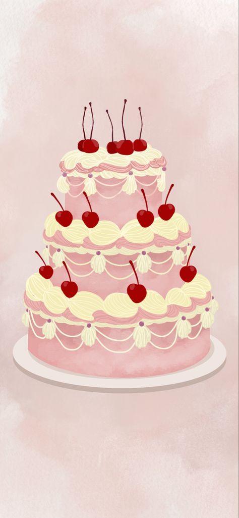 3 Tier Cake Drawing, How To Draw A Slice Of Cake, Vintage Cake Illustration, Vintage Cake Drawing, Strawberry Drawing Aesthetic, Cute Cake Illustration, Cake Graphic Design, Cake Drawing Aesthetic, Cute Cake Drawing