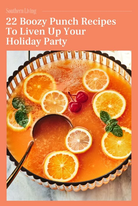 Any holiday is a good excuse to break out the punch bowl or drink dispenser. We've got plenty of festive options for Christmas, including our Texas Santa Punch and Sparkling Pomegranate Punch. Need a big-batch Thanksgiving cocktail? Our Thanksgiving Rum Punch and Bourbon Apple Cider Thyme Punch have all the cozy flavors of fall. If you're hosting a bridal shower or ladies' luncheon, try a sparkling punch recipe. No matter the occasion, there's a punch that's just right. Check out these easy punch recipe options and you'll find the perfect one. #alcoholicpunch #punchrecipes #partydrinks #partypunch #partyrecipes Drink Punch Recipes, 70s Punch Recipe, Bourbon Punch Recipes For A Crowd, Holiday Punch Bowl Recipes, Large Batch Rum Punch Recipes, Punch For Wedding Reception, Punch Bowl Cocktail Recipes, Spiked Punch Recipes Parties, Bourbon Punch For A Crowd