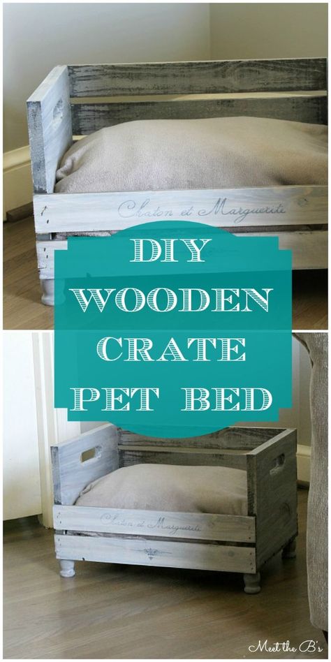 Cheap Home Decor Ideas - Rustic Style DIY Pet Bed Made With Wooden Crate - Farmhouse Furniture and Decor Ideas Katt Diy, Diy Cat Bed, Kat Diy, Chat Diy, Diy Pet Bed, Diy Wooden Crate, Crate Bed, Apple Crates, Diy Dog Bed