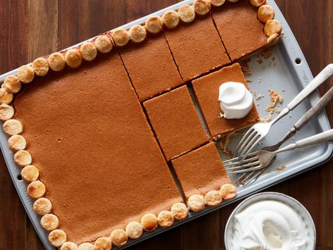 Pumpkin Pie in a Sheet Pan Recipe | Food Network Kitchen | Food Network Fun Thanksgiving Desserts, Food Network Canada, Thanksgiving Food Desserts, Pan Recipes, Thanksgiving Desserts, Sheet Pan Recipes, Cake Pan, Pumpkin Cheesecake, Sheet Cake