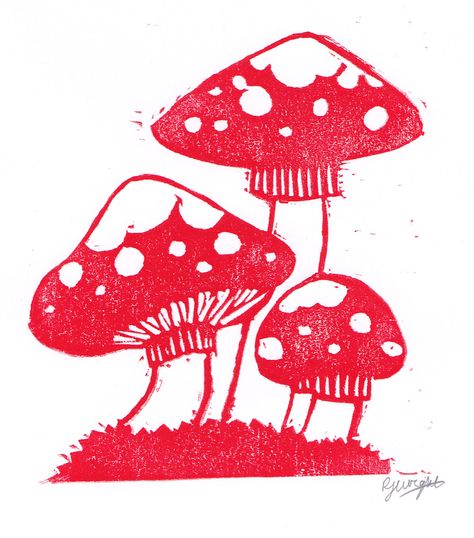 Rachel Wright (C) - Magic Mushrooms #linocut #linoprint #printing #printmaking Mushrooms Linocut, Printmaking Designs, Relief Prints, Lino Printing, Woodcut Print, Random Crafts, Lino Cut, Tshirt Design Inspiration, Woodcuts Prints