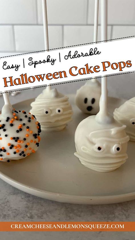 Perfectly portable, sweet, and adorable, these Halloween Cake Pops made with Honey are a fun treat to make for your next Halloween party. Made with boxed cake mix, cream cheese, and 6 other simple, easy-to-find ingredients, these spooky cake pops are tasty enough to sell and easy enough to make with your kiddos! Witch Cake Pops Halloween, Cake Balls Recipe Halloween, Best Way To Make Cake Pops, Cake Pops For Halloween, Easy Fall Cake Pops, Cake Pops Recipe Halloween, Cream Cheese Cake Pop, Mummy Cake Pops, Cake Pops With Cake Mix Boxes