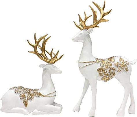 Amazon.com: 2 Pieces Elegant Christmas Reindeer Resin Statues for Home Decoration Sitting and Standing Elegant Luxury Deers 12" Tall Deers Decoration (White) : Home & Kitchen Reindeer Statue, Christmas Reindeer Decorations, Santa's Village, Christmas Entertaining, Reindeer Decorations, White Home, Elegant Christmas, Christmas Reindeer, White Christmas