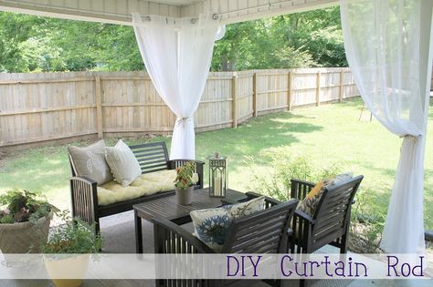 DIY Curtain Rods - for the porch Outdoor Gazebo Curtains, Outdoor Curtain Rods, Gazebo Curtains, Diy Curtain Rods, Diy Curtain, Outdoor Curtains For Patio, Porch Curtains, Pergola Curtains, Electrical Conduit