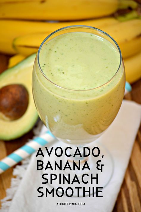 Smoothie With Avocado And Banana, Avacodo Smoothie Recipes Healthy, Banana And Avocado Recipes, Almond Banana Avocado Smoothie, Banana And Spinach Smoothie, Spinach Shake Recipes, Avocado Smoothie Recipe Healthy, Spinach Smoothie Recipes Healthy, Avacodo Smoothie