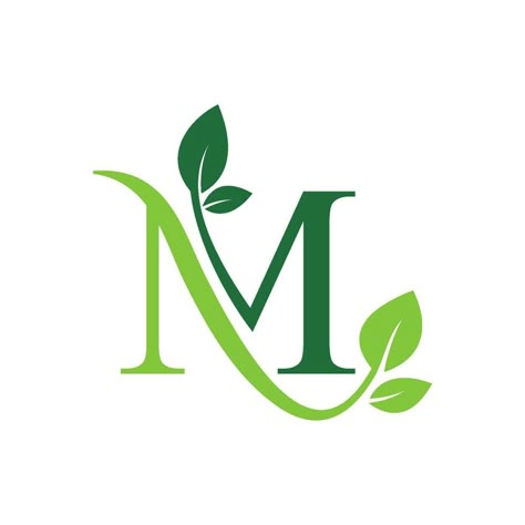 Initial Letter M With Leaf Luxury Logo. Green leaf logo Template vector Design. Monstera Logo Design, Leaf Logo Design, Logos With Leaves, A Leaf Logo, Leaf Font, Green Leaf Logo Design, Free Monogram Fonts, Plant Logos, Free Monogram