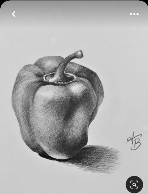 Charcoal Painting Ideas, Pepper Drawing Pencil, Fruit Drawing Pencil Sketches, Pepper Sketch, Black Pencil Drawing, Pepper Drawing, Drawing Y2k, Y2k Drawings, Drawing Still Life