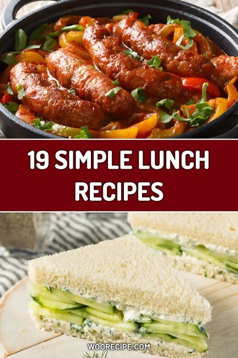 Looking for quick and tasty lunch ideas? Discover my collection of 19 simple lunch recipes that will keep your taste buds happy! From savory sausage dishes to refreshing cucumber sandwiches, these recipes are perfect for busy days when you want something delicious without the hassle. Let's elevate your lunch game! Quick Hot Lunch Ideas, Lunch For Working Men, Easy Teacher Lunch Ideas, Quick Easy Lunch Ideas For Home, Ladies Lunch Menu Ideas, Snack Lunch Ideas For Adults, Lunch At Home Ideas, Light Lunches For Work, Lunches For Working Men