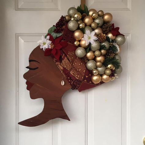 Afrocentric , African American , Christmas door decorations for black families , art project , wreath Wreath On Black Door, American Christmas Decorations, Kwanzaa Decorations, African American Holidays, Black Christmas Decorations, African American Christmas, African Christmas, Happy Kwanzaa, American Christmas