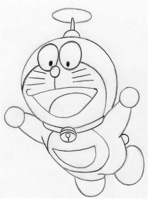 How To Draw Doraemon: www.easy-drawings-and-sketches.com Drawing Ideas Cartoon, Cartoon Character Drawing, Easy Cartoon Characters, Super Easy Drawings, Pencil Sketches Easy, Easy Disney Drawings, Disney Character Drawing, Disney Drawings Sketches, Famous Characters