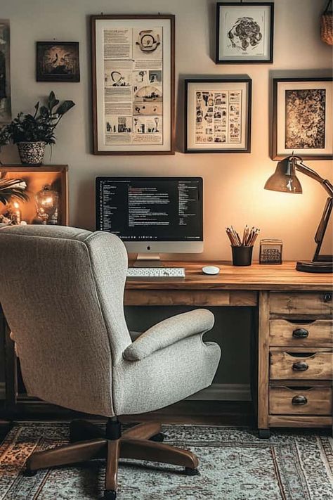 28 Home Office Ideas That You Should Try - Drop By My Home Realtor Home Office, Small Home Office Room, Man Home Office, Home Office Dark, Organize Office Space, Staircase Decor Ideas, Home Office Design Ideas, Feminine Home Offices, Minimalist Home Office