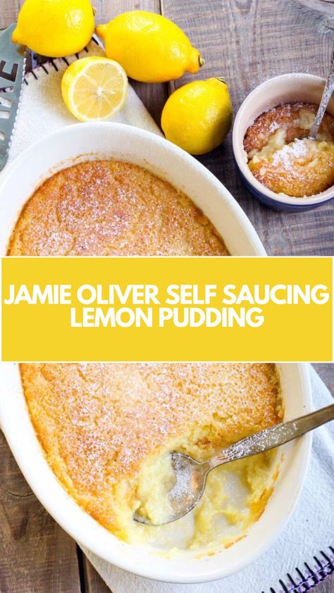 Jamie Oliver Self Saucing Lemon Pudding is made with butter, sugar, lemon zest, lemon juice, free-range eggs, self-raising flour, and milk. This easy Self Saucing Lemon Pudding recipe creates a light and fluffy dessert that takes about 1 hour to prepare and can serve up to 6 people.