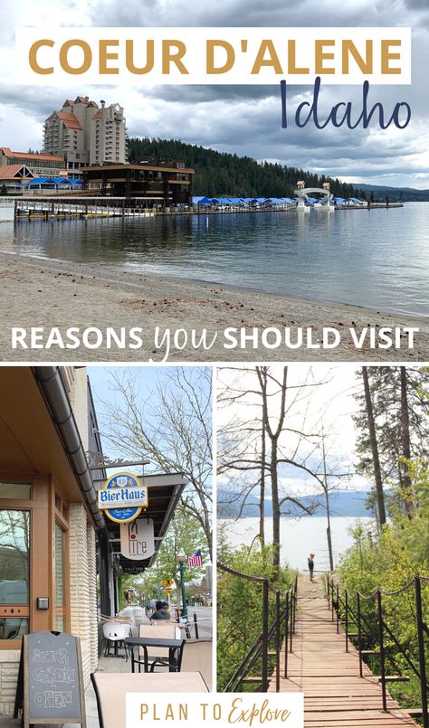 Lake Couer d'Alene, Sherman Avenue in Coeur d'Alene, Hiking Tubbs Hill. Couer Dalene Idaho Things To Do, Cour D’alene Idaho, Cour De Lane Idaho, Couer Dalene Idaho, Yellowstone Road Trip, Idaho Road Trip, Travel 2025, School Bus Camper, Coeur D'alene Idaho