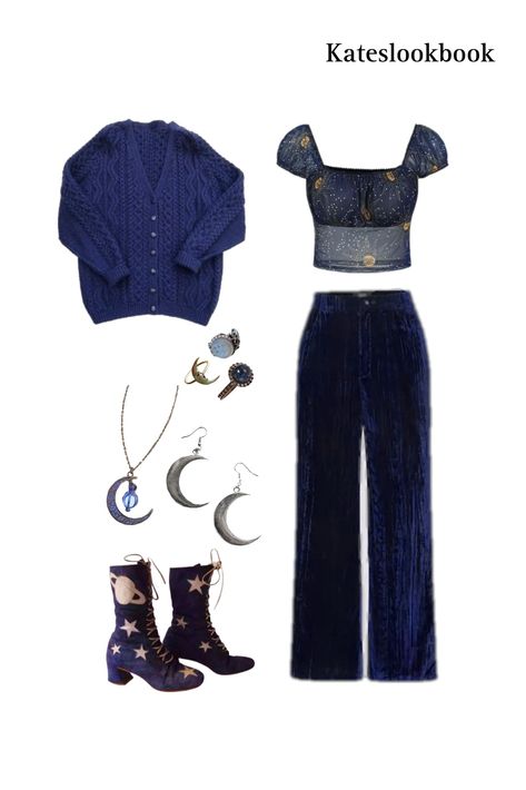 Indigo Aesthetic Outfit, Witch Outfit Pants, Indigo Outfit Aesthetic, Paranormal Aesthetic Outfits, Whimsigoth Outfits Purple, Bohemian Witch Outfit, Colorful Witch Outfit, Night Court Aesthetic Outfits, Celestial Witch Outfit