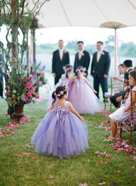 purple tutu flower girls Wedding Reception Outfit For Bride, Lavender Flower Girl, Lavender Flower Girl Dress, Lilac Flower Girl Dresses, Rapunzel Wedding, Lavender Wedding Theme, Tangled Wedding, Purple Flower Girls, Wedding Reception Outfit