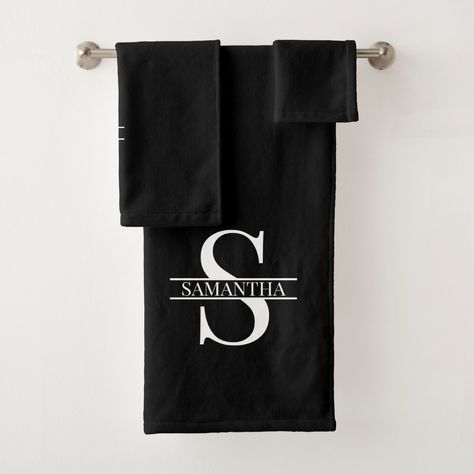 Personalized Modern Black and White Monogram Name Bath Towel Set Modern Bath Towels, Monogrammed Bath Towels, Bathroom Towel Decor, Washroom Decor, Monogram Towels, Black Towels, Gold Monogram, Bath Towel Sets, Bathroom Towels