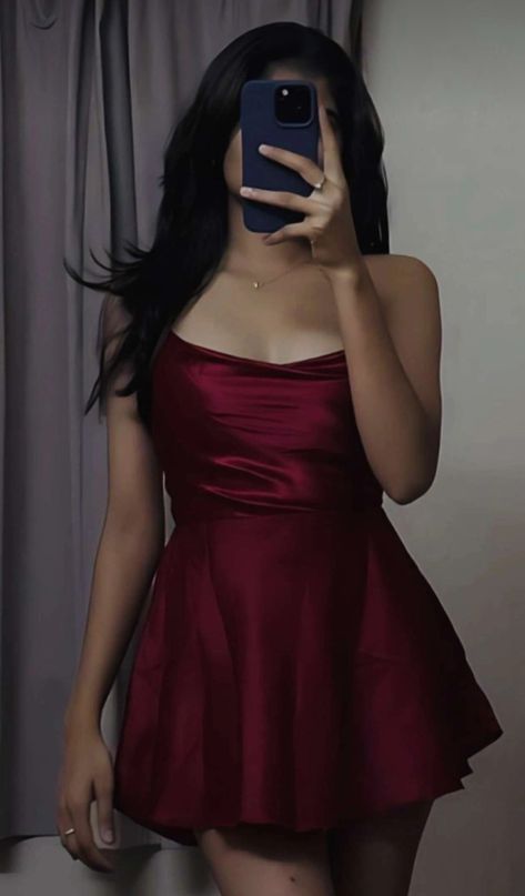 Red Dresses Aesthetic Short, Maroon Prom Dress Short, Dark Red Dress Graduation, Cherry Red Dress Prom, Dark Dress Outfit, Maroon Hoco Dress, Dark Red Hoco Dress, Wine Red Dress Short, Red Hoco Dress Short