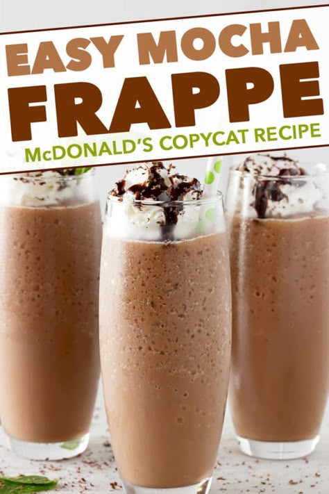 Mcdonalds Mocha Frappe Recipe, Mcdonalds Mocha Frappe, Frappe At Home, Copycat Mcdonalds, Mocha Frappe Recipe, Frozen Coffee Drinks, Iced Chocolate, Homemade Frappuccino, Frappe Recipe