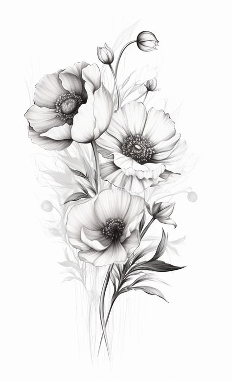 📌 What's wrong with this picture? 📌 Poppy Flower Tattoo, Rose Flower Tattoos, Poppies Tattoo, Tattoo Zeichnungen, Floral Tattoo Sleeve, Red Ink Tattoos, Flower Art Drawing, Floral Tattoo Design, White Drawing