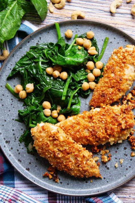 Nut Crusted Chicken, Walnut Crusted Chicken, Crusted Chicken Tenders, Walnut Crust, Almond Crunch, Inflammatory Recipes, Steamed Cauliflower, Stuffed Mushroom, Chicken And Spinach