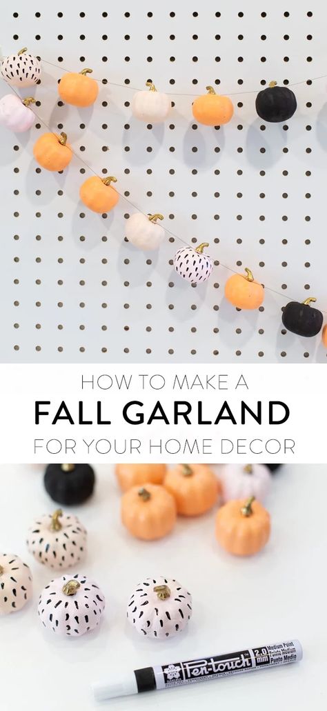 A fall garland is a quick way to get into the autumn spirit! Check out this easy DIY tutorial and create a garland of mini pumpkins. It's an easy fall decor idea for indoor or outdoor, and a project that you can do with your kids. And it's so cute too! Mini Fall Wreath, Diy Mini Pumpkins, Diy Pumpkin Garland, Pumpkin Garland Diy, Fall Garland Diy, Mini Pumpkins Decor, Diy Fall Garland, Fall Hosting, Pumpkin Idea