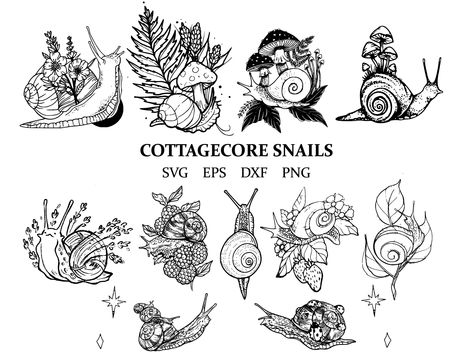 Cottagecore Svg, Cottagecore Clipart, Snail Vector, Snail Clipart, Mushroom Svg, Forest Svg, Family Journal, Art Mushroom, Wall Art Forest