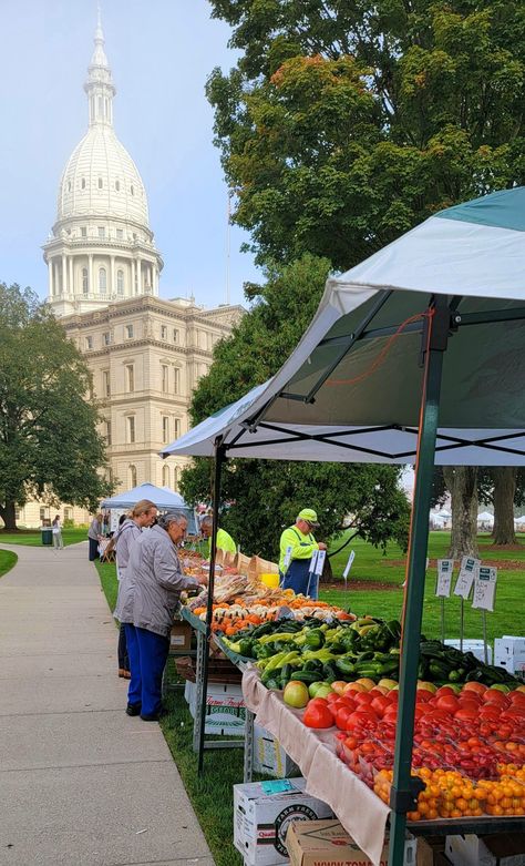 Farmers Market at the Michigan Capitol Building in Lansing Michigan. East Lansing Michigan, Lansing Michigan, East Lansing, Capitol Building, Farmers Market, Michigan, Building