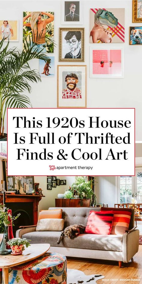 A 1920s Australian House Is Full of Secondhand Finds, Fabulous Art, and Cute Pets 1920s Aesthetic Home Decor, Australian House Interior Design, Anthropology Home Decor, 1920s Home Decor Interior Design, Quirky Home Decor Living Room, Thrifted Home Decor Living Room, 1920s Decor Interior Design, Eclectic Home Design, Anthropologie Home Living Room