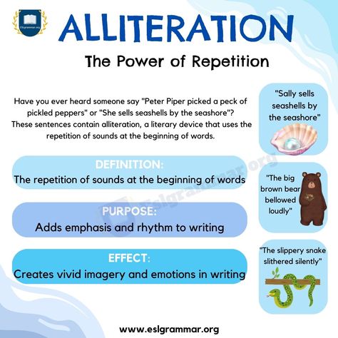 Alliteration: Fantastic Fun with Fascinating Alliteration Alliteration Examples, Proverbs In English, Common Proverbs, Proverb With Meaning, Famous Proverbs, Proverbs English, Russian Proverb, Esl Grammar, Guilty Conscience