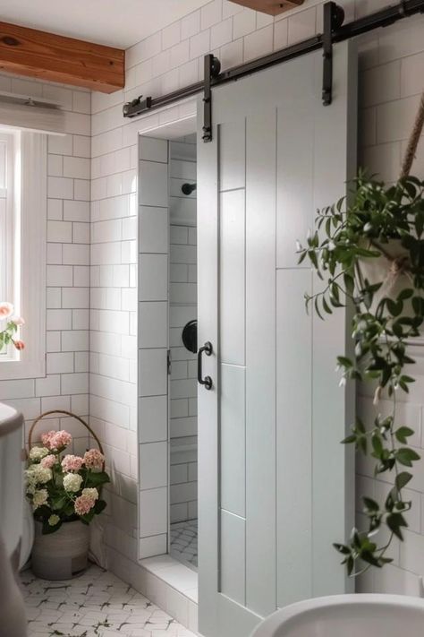 DIY Shower Door Ideas for a Bathroom Refresh Diy Shower Door Ideas, Shower Door Upgrade, Shower Door Alternatives, Glass Shower Door Ideas, Shower Door Privacy, Shower Barn Door, Shower Door Ideas, Frosted Shower Doors, Diy Shower Door