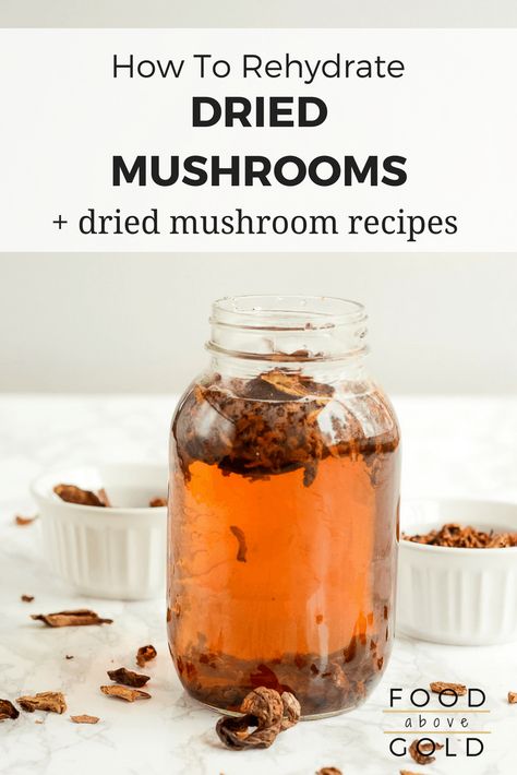 Dried mushrooms are an affordable and delicious ingredient that complement everything from chicken breasts, to pasta, to soup. They even work as a fantastic meat alternative for vegan and vegetarian cooking. Find out how to correctly rehydrate dried mushrooms for the best flavor, minimal bitterness, and next to no grit or grime! Plus, get some delicious recipes that use dried mushrooms. #vegan #vegetarian #comfortfood #cooking #recipe #howto #pasta #mushroom Using Dried Mushrooms, Dry Mushroom Recipes, Chanterelle Mushroom Recipes, Morel Mushroom Recipes, Pasta Mushroom, Mushroom Recipes Vegan, Mushrooms Recipes, Mushroom Broth, Zoodle Recipes