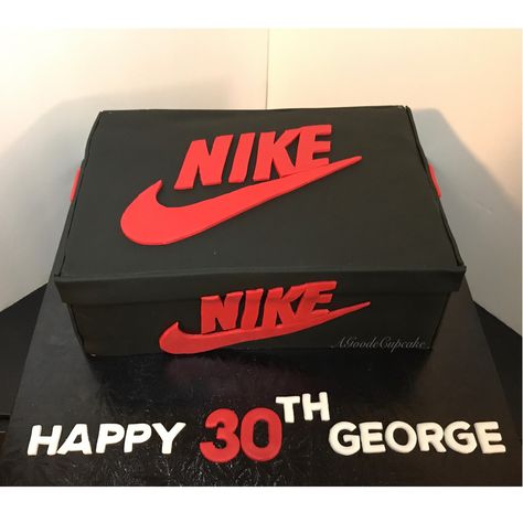 Nike Shoe Box Cake  Nike Cake Nike Box Cake, Nike Shoe Box Cake, Nike Cake Ideas Birthdays, Nike Birthday Cake, Nike Party, Nike Cake, Nike Shoe Box, Shoe Box Cake, Jordan Cake