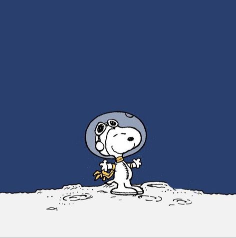 Snoopy Astronaut, White Border, Snoopy, Moon, Blue, White