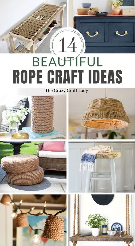 Rope Twine Crafts, Paper Rope Crafts, Nautical Rope Art, Crafts With Jute Rope, Rope Ideas Decor, Hemp Rope Crafts Diy, Cotton Rope Crafts, Rope Crafts Diy Ideas, Nautical Rope Decor Diy