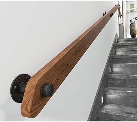 Professional Non-Slip Wood Handrails for Indoor Stairs, Rustic Industrial Wooden Handrail Complete Kit, Wall Mounted Stairs Banister Rail Home Lofts Deck Corridor Support Rod (Size : 2ft/60cm) : Amazon.ca: Tools & Home Improvement Stairs Rustic, Banister Rails, Wooden Handrail, Indoor Stairs, Indoor Railing, Wrought Iron Handrail, Metal Handrails, Stair Banister, Wood Handrail