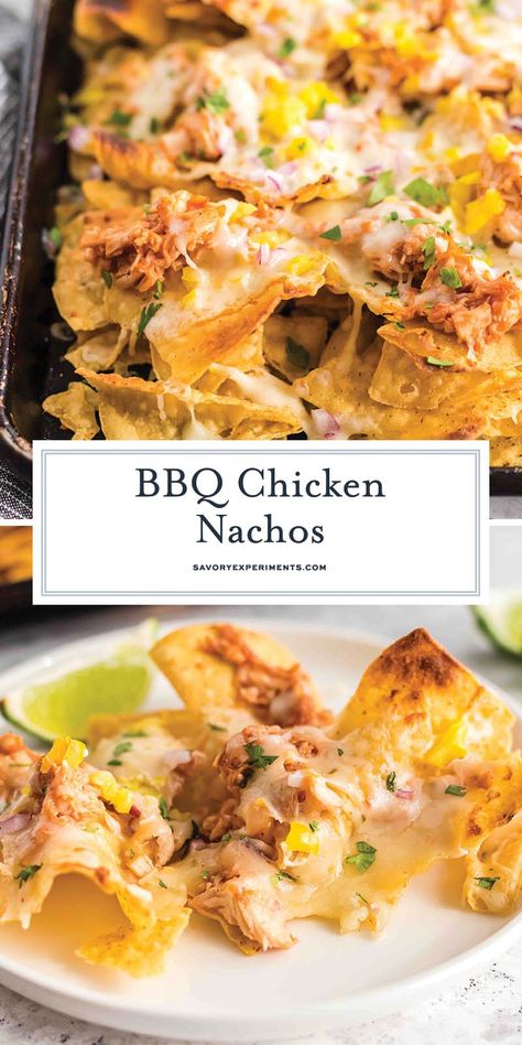 BBQ Chicken Nachos are sweet and spicy nachos that will be ready in 7 minutes with only 4 ingredients! The perfect appetizer or snack! Bbq Chicken Nachos Recipe, Bbq Chicken Nachos, Chicken Nachos Recipe, Homemade Nachos, Chicken Nachos, Nachos Recipe, Perfect Appetizers, Bbq Chicken, Family Favorite Meals