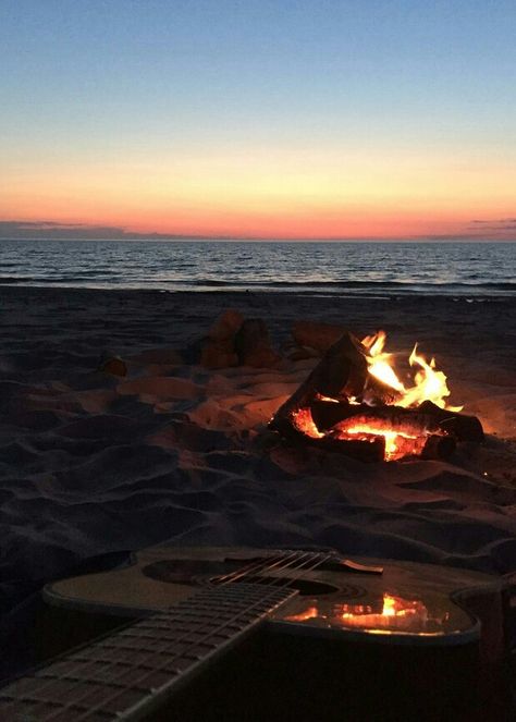 sunset, guitar, sleeping under the stars Beach Fire, Dream Lover, Beach Bonfire, Land Of Oz, Sleeping Under The Stars, Art Wallpaper Iphone, Sunset Pictures, Summer Breeze, Under The Stars