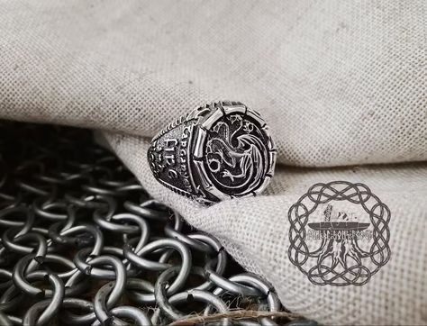 House Targaryen Ring Game of Thrones Ring Sterling Silver Game | Etsy Ukraine Daenerys Targaryen Ring, Targaryen Ring, Daenerys Targaryen Fire, Game Of Thrones Accessories, Targaryen House, Game Of Thrones Jewelry, Fire And Blood, Body Necklace, Ring Game