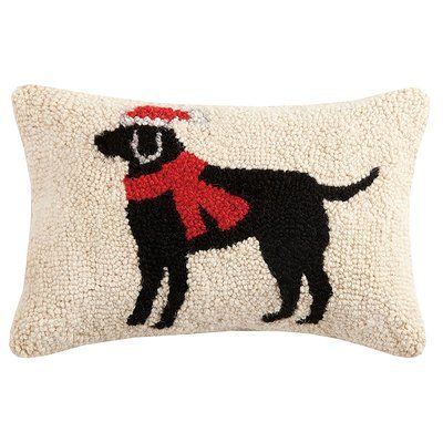 Hook Pillow, Black Labs Dogs, Black Labrador Dog, Hooked Pillow, Holiday Throw Pillow, Hooked Wool, Christmas Black, Wool Throw Pillows, Christmas Pillows