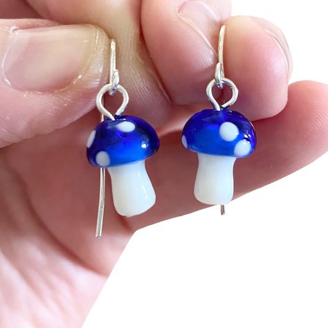 Cottage Core Earrings, Mha Aesthetic, Earrings Weird, Weird Earrings, Lobe Earrings, Funky Bags, Blue Mushroom, Earrings Funny, Weird Core