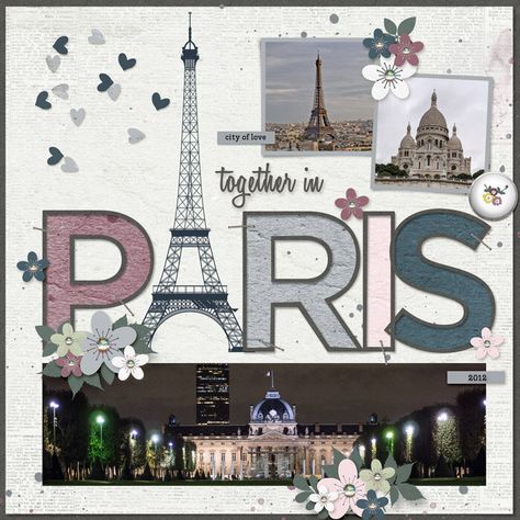 Paris Scrapbook Layouts, Paris Scrapbook Ideas, Paris Travel Journal, Europe Scrapbook, France Scrapbook, Paris Scrapbook, Together In Paris, France Scrapbooking, Couple Scrapbook