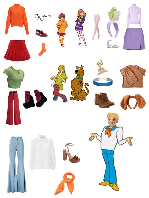 Five People Costumes, 5 Ppl Halloween Costumes, Costumes For Groups Of Five, Trio Outfits Halloween, Group Of Five Halloween Costumes, Disney Trio Costumes, Scooby Doo Gang, Velma Costume, Scooby Doo Costumes