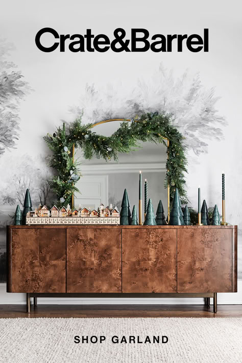 Holiday decor starts here. Shop the very best garland for all your Christmas decor ideas. Our realistic-looking faux botanicals are great for a garland on stairs, garland on mantel, garland over doorway, or anywhere else you want a green Christmas look. Holiday Dining Table, Christmas Rustic, Eucalyptus Garland, Christmas Decor Inspiration, Rustic Home Design, Modern Home Furniture, Tree Garland, Crate Barrel, Light Garland