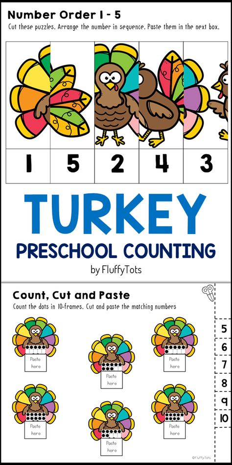 Preschool Independent Work, Thanksgiving Manipulatives For Preschool, Pre K November Activities, Thanksgiving Number Activities Preschool, 10 Fat Turkeys Activities Preschool, Thanksgiving Math Activities Preschool, Counting Preschool Activities, Turkey Preschool Activities, Turkey Color By Number