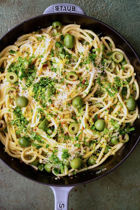 Green Olive Pasta, Castelvetrano Olives, Vegan Pasta Recipes, Vegan Italian, Weeknight Dinner Recipe, Vegan Pasta, Pasta Dish, Green Olive, Base Foods