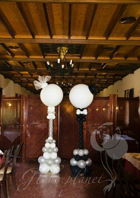 Bride  and groom balloon columns Wedding Sculpture, Deco Ballon, Balloon Modelling, Celebration Balloons, Wedding Balloon Decorations, Balloon Display, Balloon Arrangements, Balloon Sculptures, Balloon Centerpieces