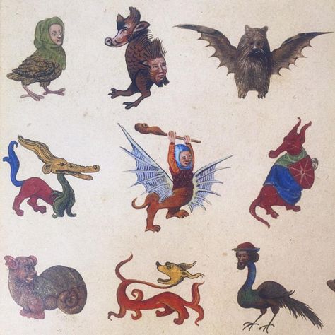 Medieval Monsters Illustrations, Medieval Art Animals, Medieval Creature, Medieval Monsters, Medieval Creatures, Medieval Bestiary, Medieval Drawings, Medieval Tattoo, Medieval Dragon