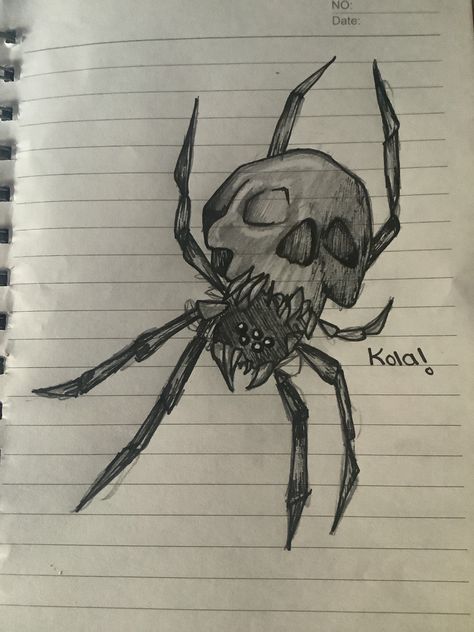 Cute But Creepy Drawings, Fear Of Spiders Drawing, Physcopath Drawings, Scary Spider Drawing, How To Draw Scary Things, Scary Drawing Ideas Creepy Easy, Creepy Skull Drawing, Easy Dark Drawings, Creepy Sketches Easy