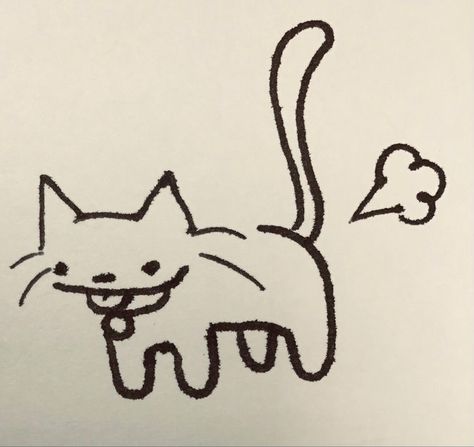 Cat Fluffy Drawing, Y2k Doodles Cat, Lil Cat Drawing, Cute Silly Cat Drawing, Little Cat Doodle, Sick Doodles, Cute Cat Drawing Doodles, Cat Doodle Easy, Funny Cat Drawings